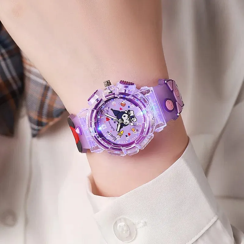 Sanrio Uhr Kawaii Melodie Cinnamoroll Kinder LED Leuchtende Uhr Kuromi Hallo Kitty Student Armbanduhr Kinder Geburtstag Geschenk Spielzeug