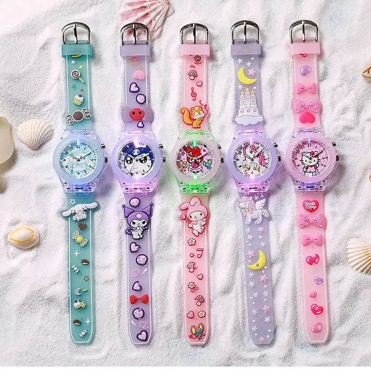 Sanrio Uhr Kawaii Melodie Cinnamoroll Kinder LED Leuchtende Uhr Kuromi Hallo Kitty Student Armbanduhr Kinder Geburtstag Geschenk Spielzeug