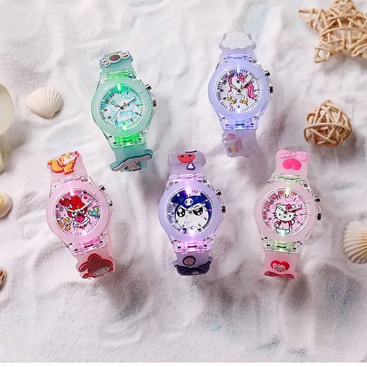 Sanrio Uhr Kawaii Melodie Cinnamoroll Kinder LED Leuchtende Uhr Kuromi Hallo Kitty Student Armbanduhr Kinder Geburtstag Geschenk Spielzeug