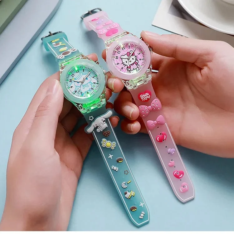 Sanrio Uhr Kawaii Melodie Cinnamoroll Kinder LED Leuchtende Uhr Kuromi Hallo Kitty Student Armbanduhr Kinder Geburtstag Geschenk Spielzeug