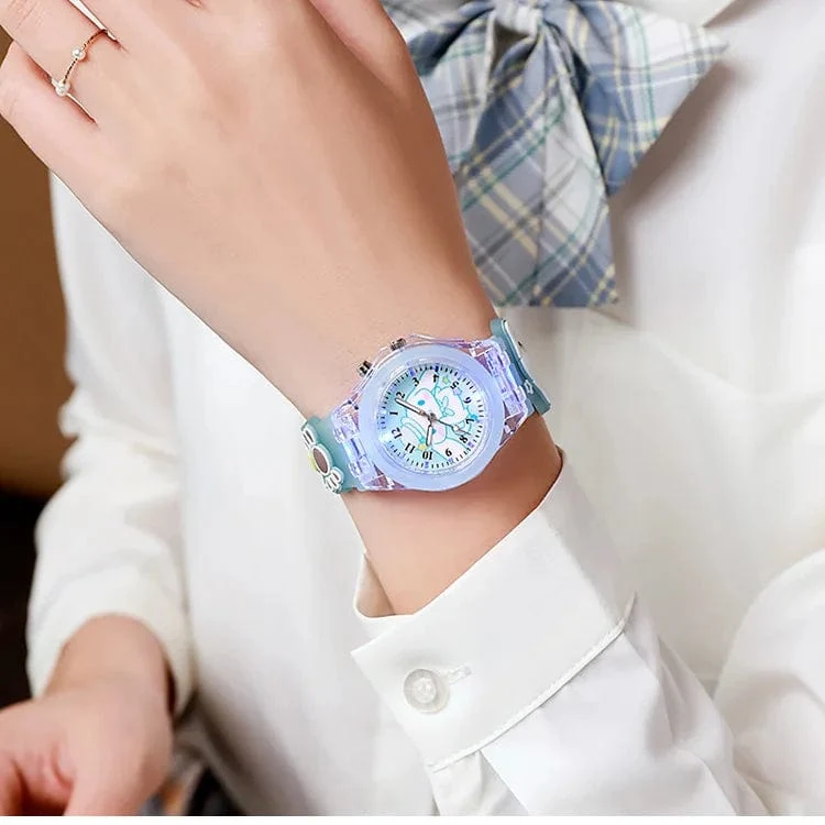 Sanrio Uhr Kawaii Melodie Cinnamoroll Kinder LED Leuchtende Uhr Kuromi Hallo Kitty Student Armbanduhr Kinder Geburtstag Geschenk Spielzeug