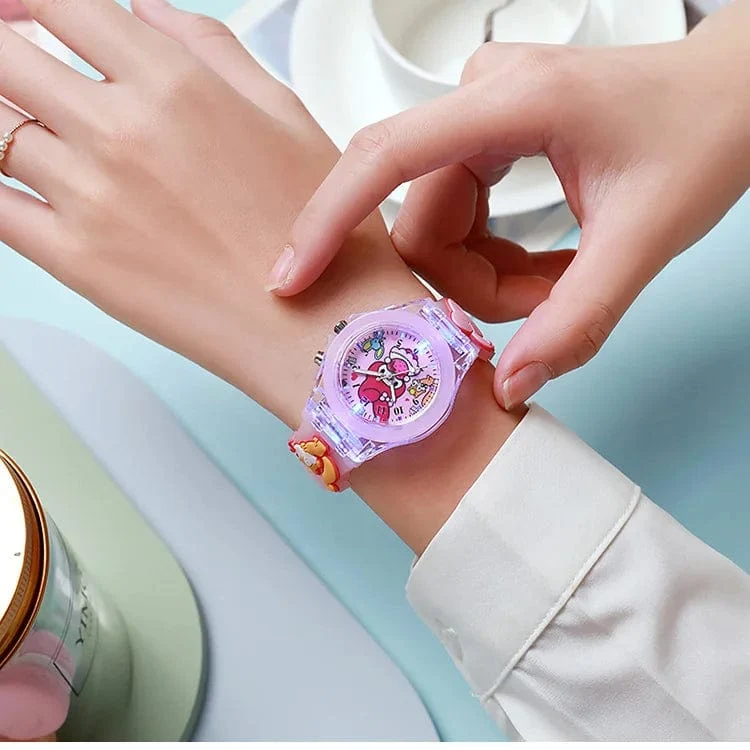 Sanrio Uhr Kawaii Melodie Cinnamoroll Kinder LED Leuchtende Uhr Kuromi Hallo Kitty Student Armbanduhr Kinder Geburtstag Geschenk Spielzeug