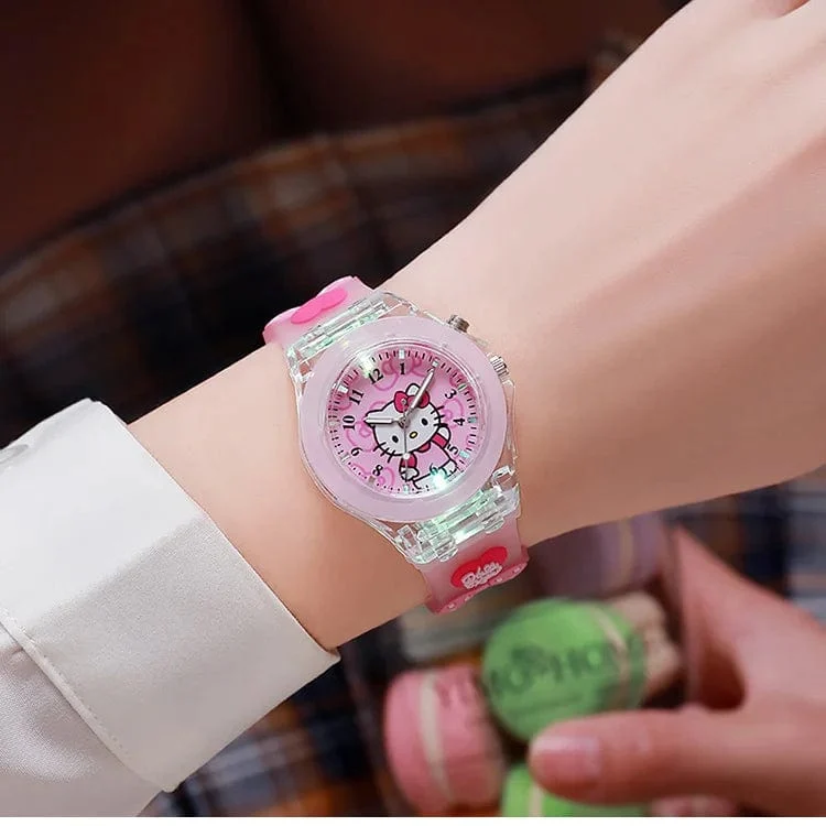 Sanrio Uhr Kawaii Melodie Cinnamoroll Kinder LED Leuchtende Uhr Kuromi Hallo Kitty Student Armbanduhr Kinder Geburtstag Geschenk Spielzeug