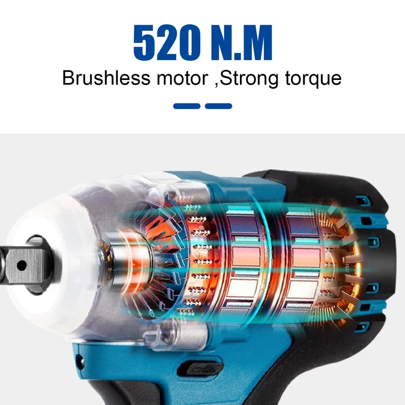 Drillpro 520N.M Bürstenloser Akku-Schlagschrauber 1/2 Zoll Steckschlüssel Elektrowerkzeuge Wiederaufladbar für Makita 18V Batterie