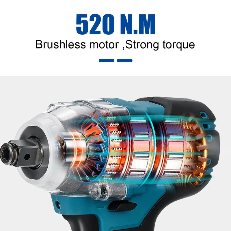 Drillpro 520N.M Bürstenloser Akku-Schlagschrauber 1/2 Zoll Steckschlüssel Elektrowerkzeuge Wiederaufladbar für Makita 18V Batterie