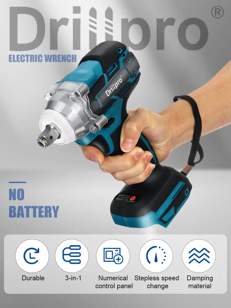 Drillpro 520N.M Bürstenloser Akku-Schlagschrauber 1/2 Zoll Steckschlüssel Elektrowerkzeuge Wiederaufladbar für Makita 18V Batterie