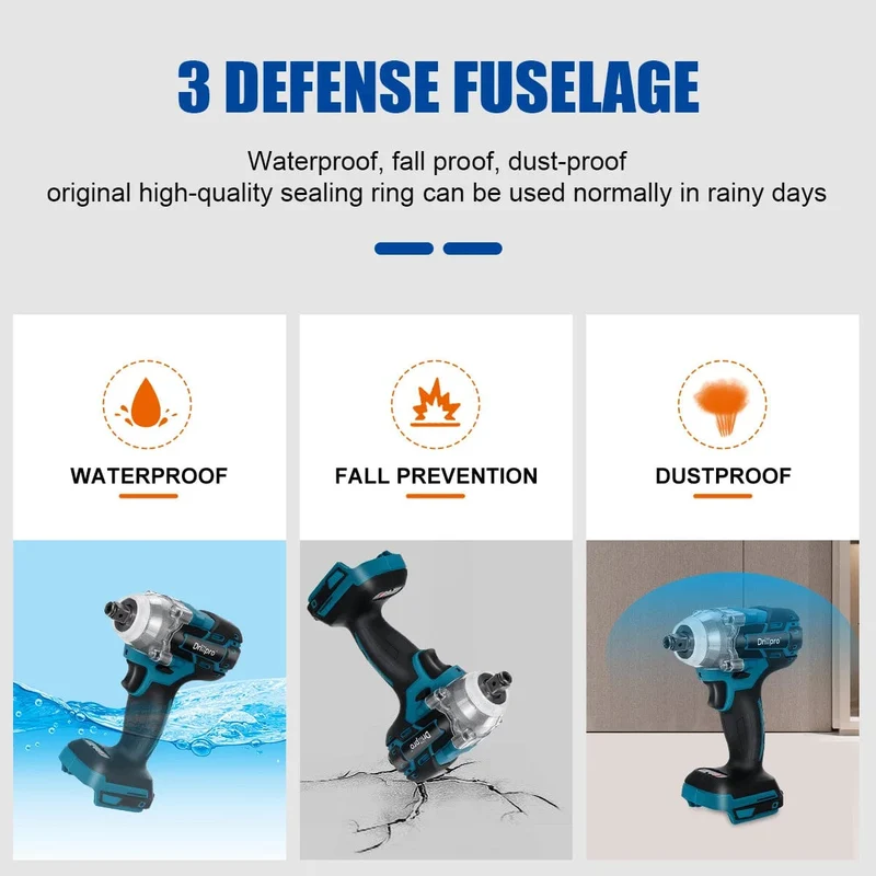 Drillpro 520N.M Bürstenloser Akku-Schlagschrauber 1/2 Zoll Steckschlüssel Elektrowerkzeuge Wiederaufladbar für Makita 18V Batterie