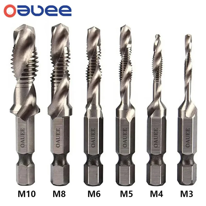 1/6-teiliges Gewindebohrer-Set mit Sechskantschaft, titanbeschichtet, HSS-Gewindebohrer, Schraubenmaschinen-Gewindebohrer, M3, M4, M5, M6, M8, M10, Handwerkzeuge