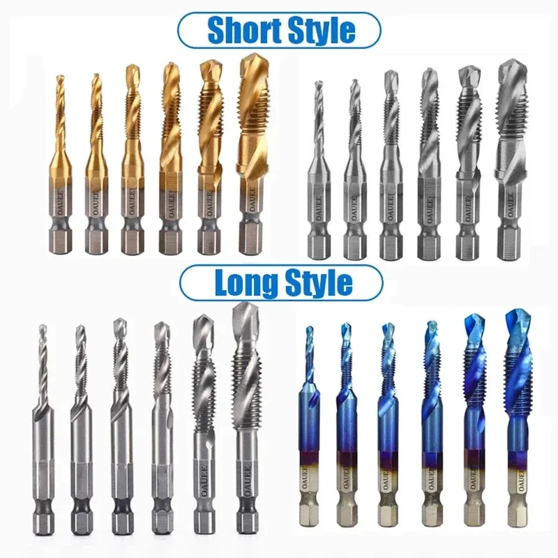 1/6-teiliges Gewindebohrer-Set mit Sechskantschaft, titanbeschichtet, HSS-Gewindebohrer, Schraubenmaschinen-Gewindebohrer, M3, M4, M5, M6, M8, M10, Handwerkzeuge