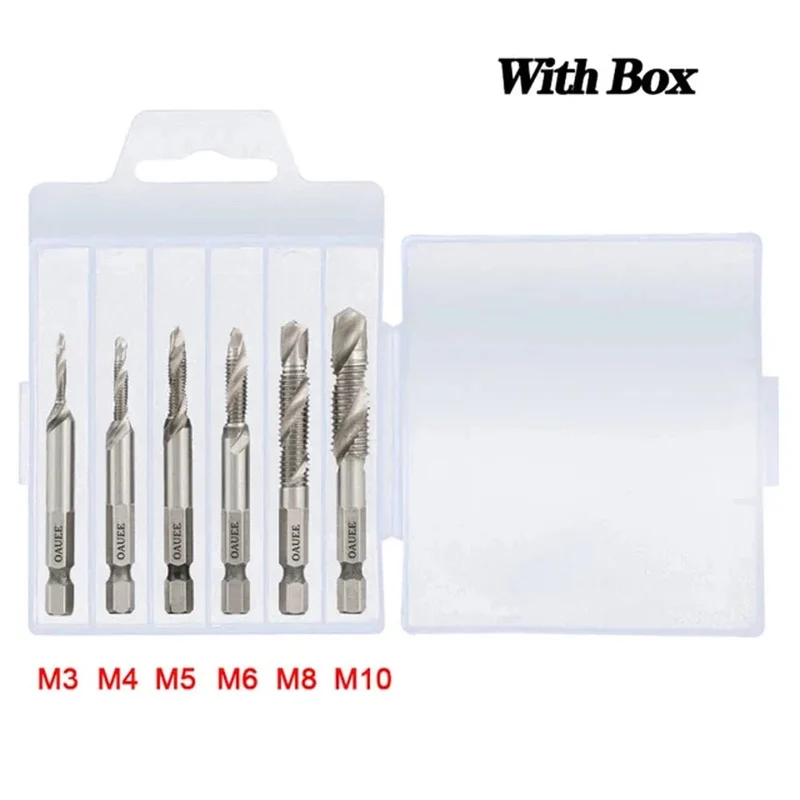 1/6-teiliges Gewindebohrer-Set mit Sechskantschaft, titanbeschichtet, HSS-Gewindebohrer, Schraubenmaschinen-Gewindebohrer, M3, M4, M5, M6, M8, M10, Handwerkzeuge