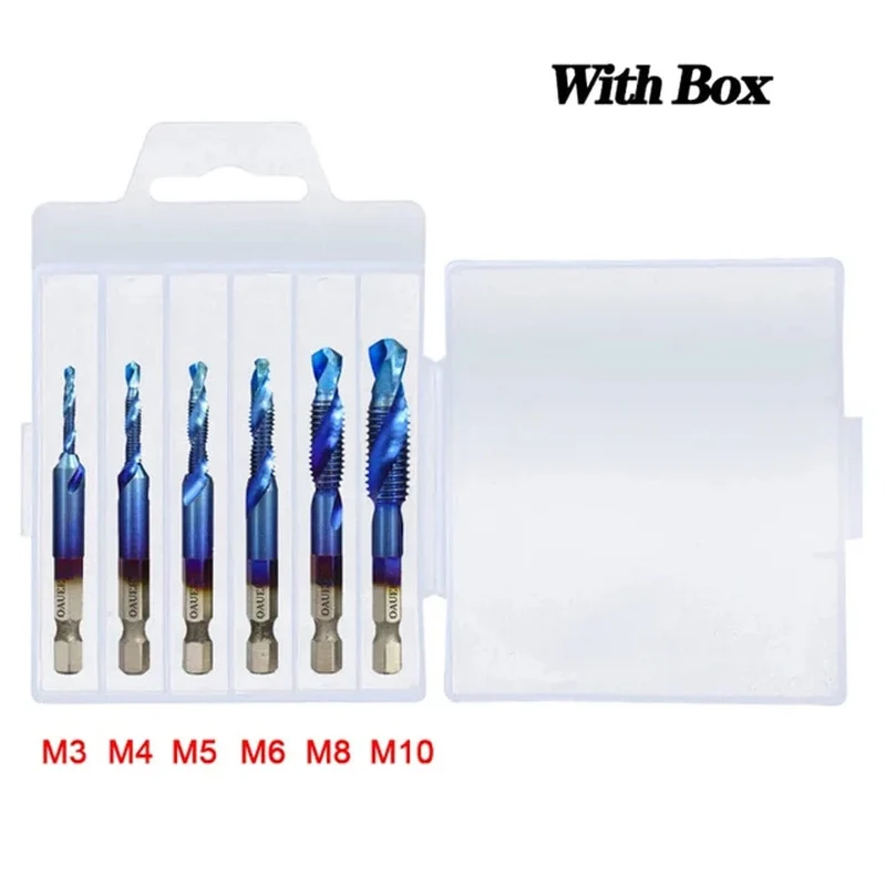 1/6-teiliges Gewindebohrer-Set mit Sechskantschaft, titanbeschichtet, HSS-Gewindebohrer, Schraubenmaschinen-Gewindebohrer, M3, M4, M5, M6, M8, M10, Handwerkzeuge