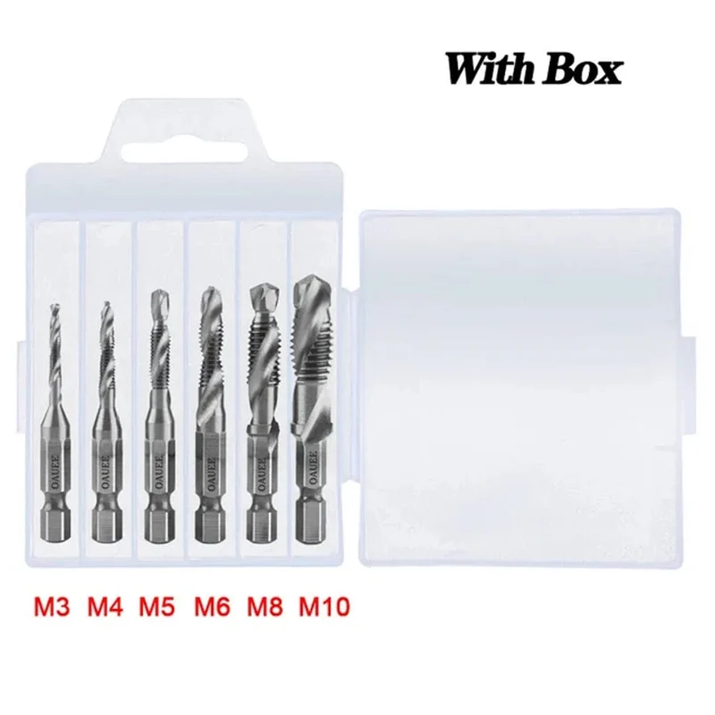 1/6-teiliges Gewindebohrer-Set mit Sechskantschaft, titanbeschichtet, HSS-Gewindebohrer, Schraubenmaschinen-Gewindebohrer, M3, M4, M5, M6, M8, M10, Handwerkzeuge