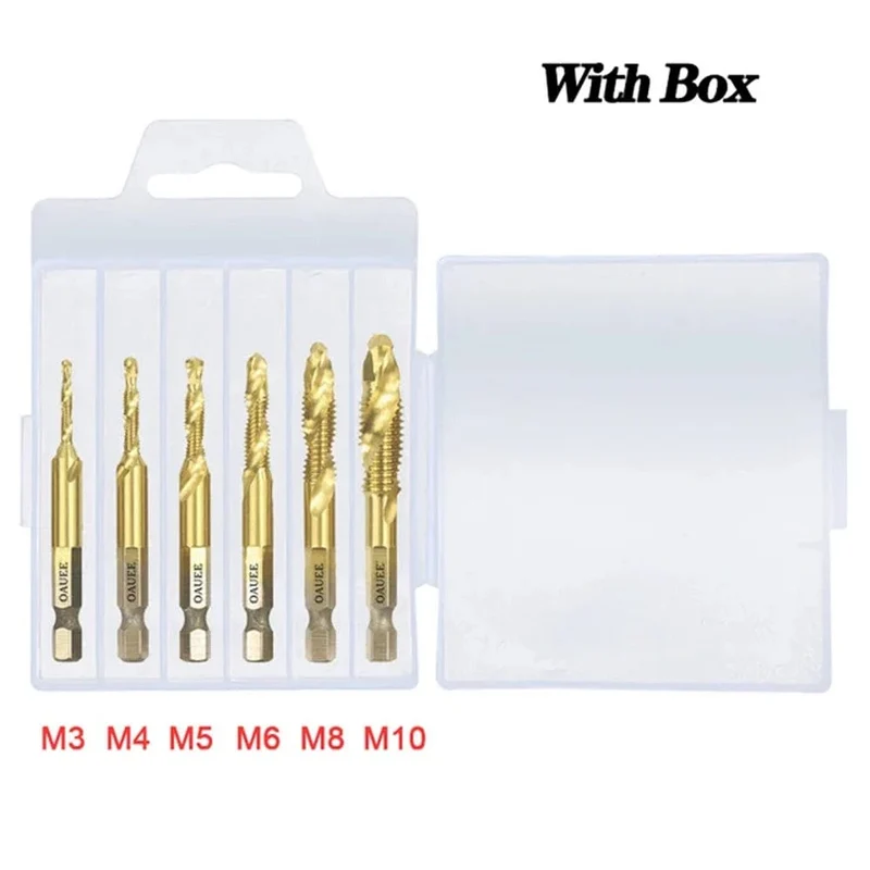 1/6-teiliges Gewindebohrer-Set mit Sechskantschaft, titanbeschichtet, HSS-Gewindebohrer, Schraubenmaschinen-Gewindebohrer, M3, M4, M5, M6, M8, M10, Handwerkzeuge