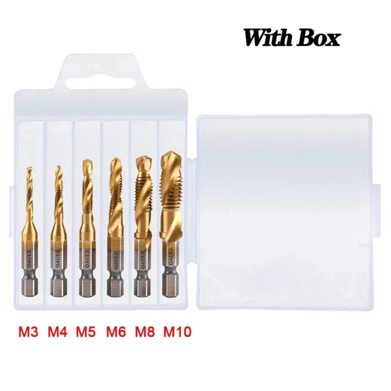 1/6-teiliges Gewindebohrer-Set mit Sechskantschaft, titanbeschichtet, HSS-Gewindebohrer, Schraubenmaschinen-Gewindebohrer, M3, M4, M5, M6, M8, M10, Handwerkzeuge