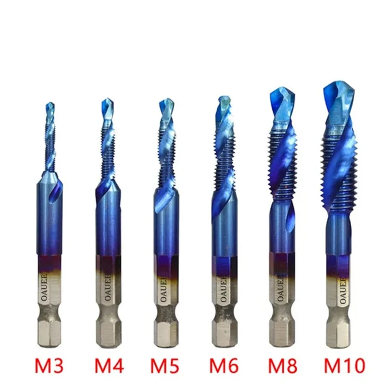 1/6-teiliges Gewindebohrer-Set mit Sechskantschaft, titanbeschichtet, HSS-Gewindebohrer, Schraubenmaschinen-Gewindebohrer, M3, M4, M5, M6, M8, M10, Handwerkzeuge