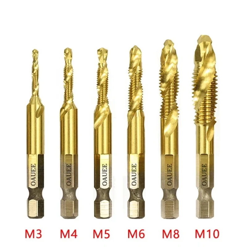 1/6-teiliges Gewindebohrer-Set mit Sechskantschaft, titanbeschichtet, HSS-Gewindebohrer, Schraubenmaschinen-Gewindebohrer, M3, M4, M5, M6, M8, M10, Handwerkzeuge