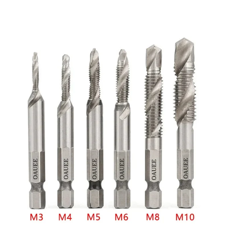 1/6-teiliges Gewindebohrer-Set mit Sechskantschaft, titanbeschichtet, HSS-Gewindebohrer, Schraubenmaschinen-Gewindebohrer, M3, M4, M5, M6, M8, M10, Handwerkzeuge