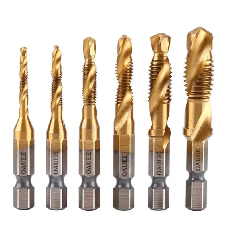 1/6-teiliges Gewindebohrer-Set mit Sechskantschaft, titanbeschichtet, HSS-Gewindebohrer, Schraubenmaschinen-Gewindebohrer, M3, M4, M5, M6, M8, M10, Handwerkzeuge