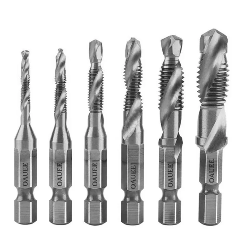 1/6-teiliges Gewindebohrer-Set mit Sechskantschaft, titanbeschichtet, HSS-Gewindebohrer, Schraubenmaschinen-Gewindebohrer, M3, M4, M5, M6, M8, M10, Handwerkzeuge