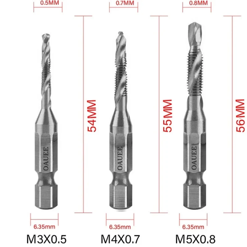 1/6-teiliges Gewindebohrer-Set mit Sechskantschaft, titanbeschichtet, HSS-Gewindebohrer, Schraubenmaschinen-Gewindebohrer, M3, M4, M5, M6, M8, M10, Handwerkzeuge