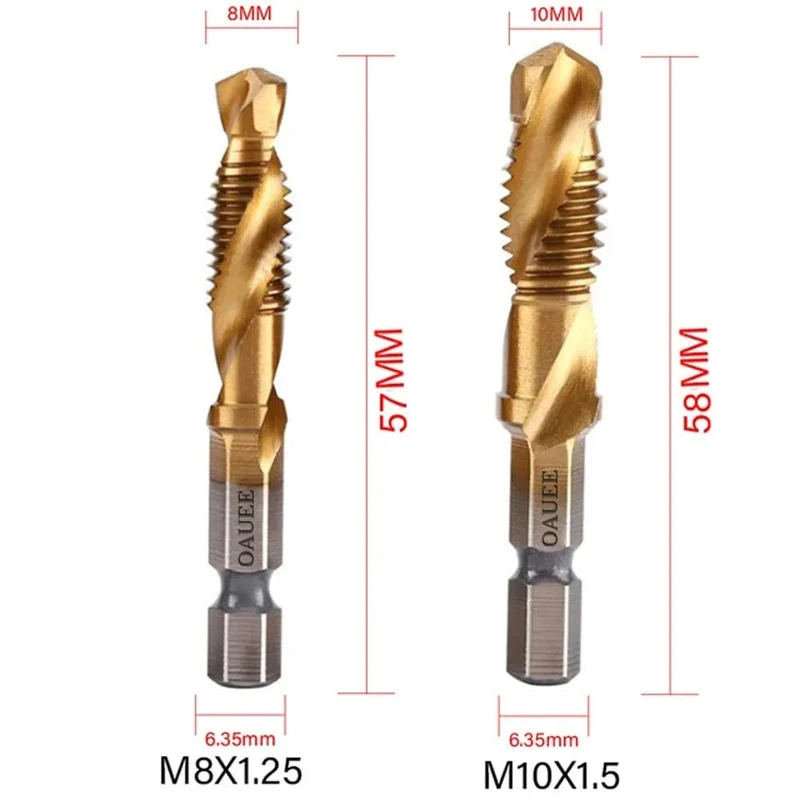 1/6-teiliges Gewindebohrer-Set mit Sechskantschaft, titanbeschichtet, HSS-Gewindebohrer, Schraubenmaschinen-Gewindebohrer, M3, M4, M5, M6, M8, M10, Handwerkzeuge