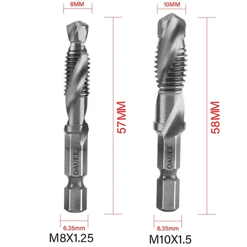 1/6-teiliges Gewindebohrer-Set mit Sechskantschaft, titanbeschichtet, HSS-Gewindebohrer, Schraubenmaschinen-Gewindebohrer, M3, M4, M5, M6, M8, M10, Handwerkzeuge