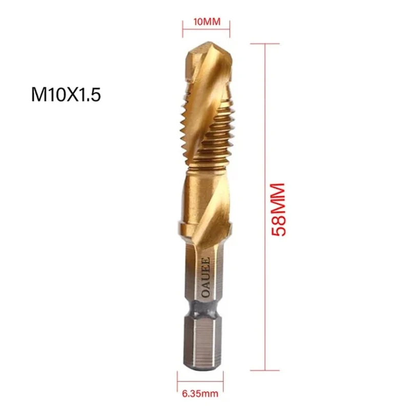 1/6-teiliges Gewindebohrer-Set mit Sechskantschaft, titanbeschichtet, HSS-Gewindebohrer, Schraubenmaschinen-Gewindebohrer, M3, M4, M5, M6, M8, M10, Handwerkzeuge