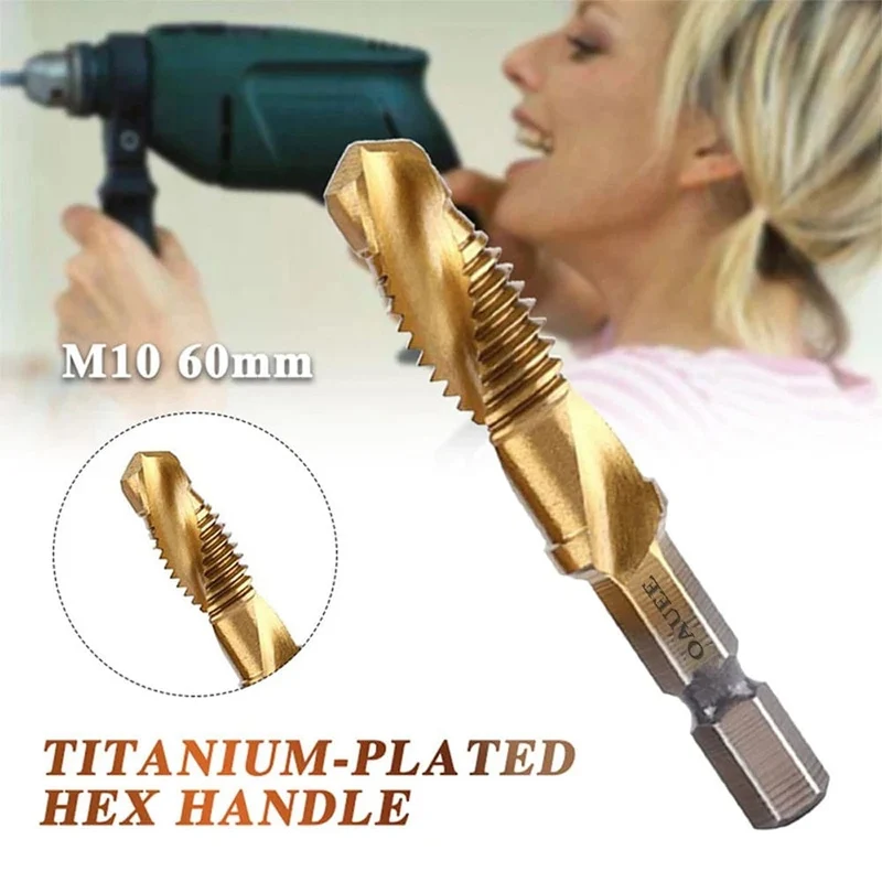 1/6-teiliges Gewindebohrer-Set mit Sechskantschaft, titanbeschichtet, HSS-Gewindebohrer, Schraubenmaschinen-Gewindebohrer, M3, M4, M5, M6, M8, M10, Handwerkzeuge