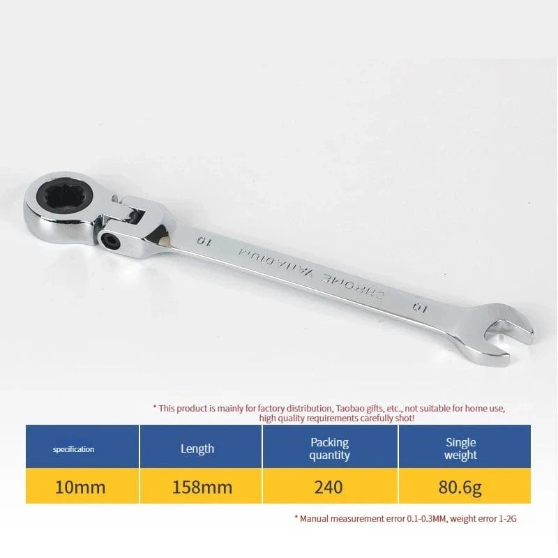 Ratschenschlüssel-Satz mit Schlüsselring, Handwerkzeug, 72-Zahn-Ratschenschlüssel, flexibler Kopf, Hochglanz-Finish, Ratschenschlüssel, 10 mm