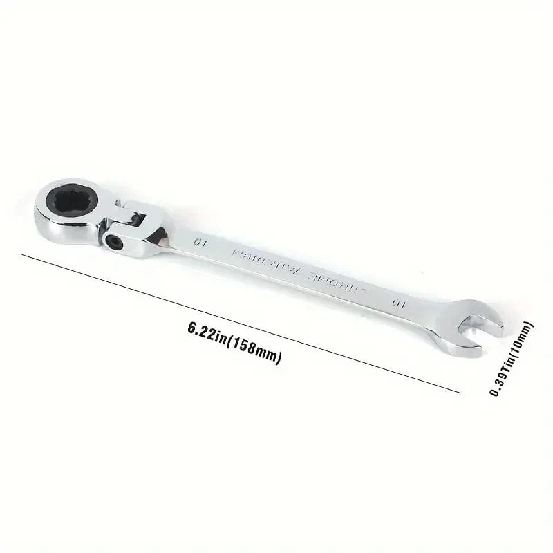 Ratschenschlüssel-Satz mit Schlüsselring, Handwerkzeug, 72-Zahn-Ratschenschlüssel, flexibler Kopf, Hochglanz-Finish, Ratschenschlüssel, 10 mm