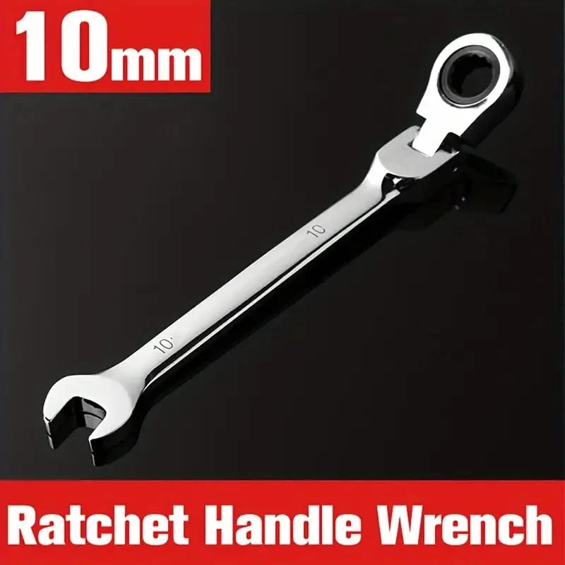 Ratschenschlüssel-Satz mit Schlüsselring, Handwerkzeug, 72-Zahn-Ratschenschlüssel, flexibler Kopf, Hochglanz-Finish, Ratschenschlüssel, 10 mm