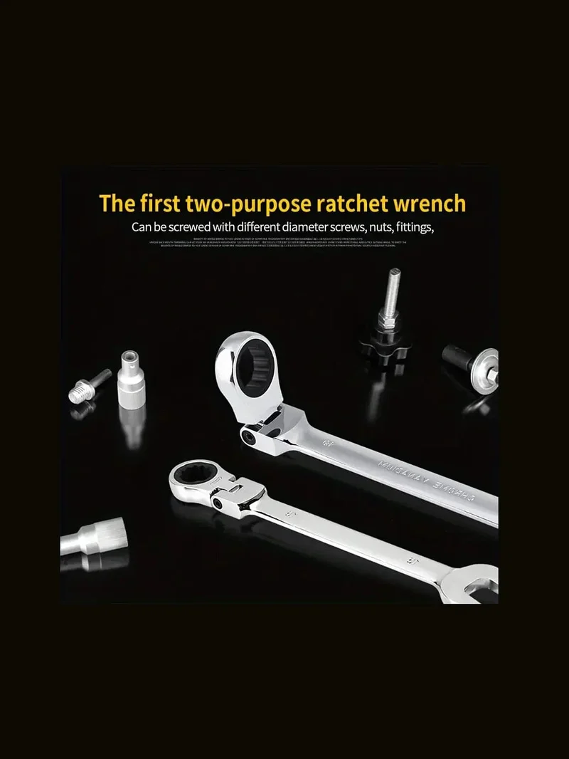 Ratschenschlüssel-Satz mit Schlüsselring, Handwerkzeug, 72-Zahn-Ratschenschlüssel, flexibler Kopf, Hochglanz-Finish, Ratschenschlüssel, 10 mm