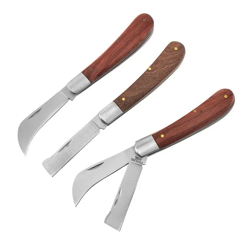 Klappbares Pfropfmesser, Pfropfwerkzeuge, Pfropf-Schnittmesser, professionelles Pfropfmesser für Obstbäume im Garten, Messer mit Holzgriff