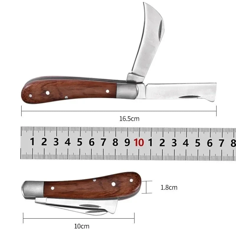 Klappbares Pfropfmesser, Pfropfwerkzeuge, Pfropf-Schnittmesser, professionelles Pfropfmesser für Obstbäume im Garten, Messer mit Holzgriff
