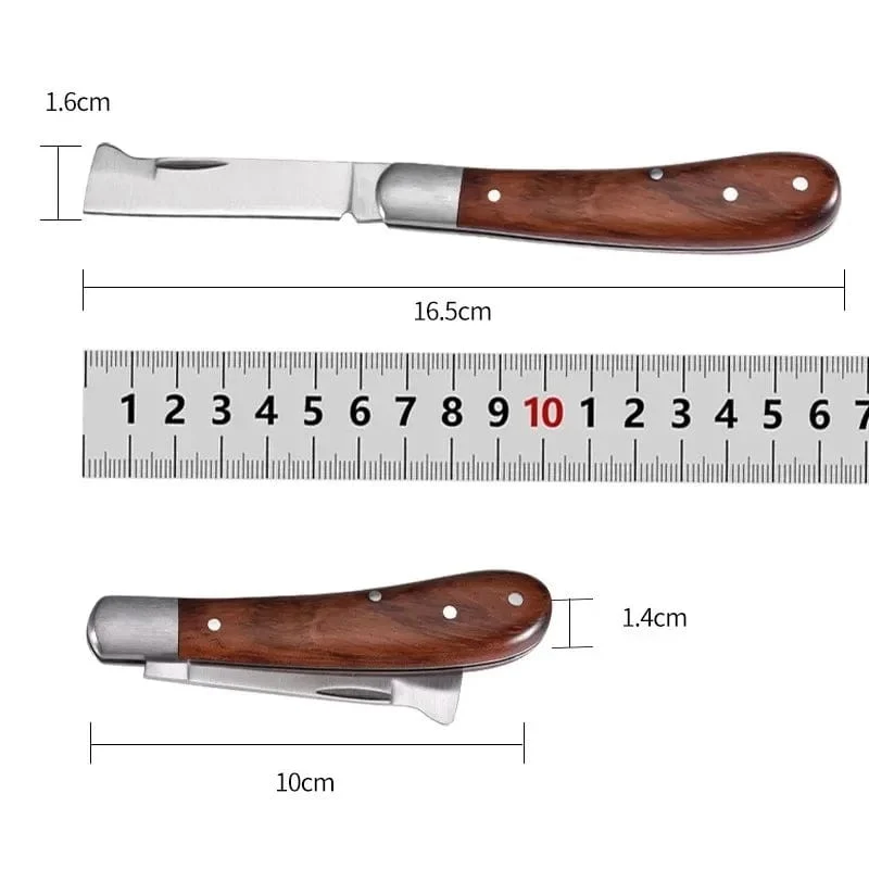 Klappbares Pfropfmesser, Pfropfwerkzeuge, Pfropf-Schnittmesser, professionelles Pfropfmesser für Obstbäume im Garten, Messer mit Holzgriff