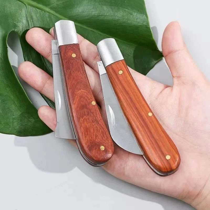 Klappbares Pfropfmesser, Pfropfwerkzeuge, Pfropf-Schnittmesser, professionelles Pfropfmesser für Obstbäume im Garten, Messer mit Holzgriff