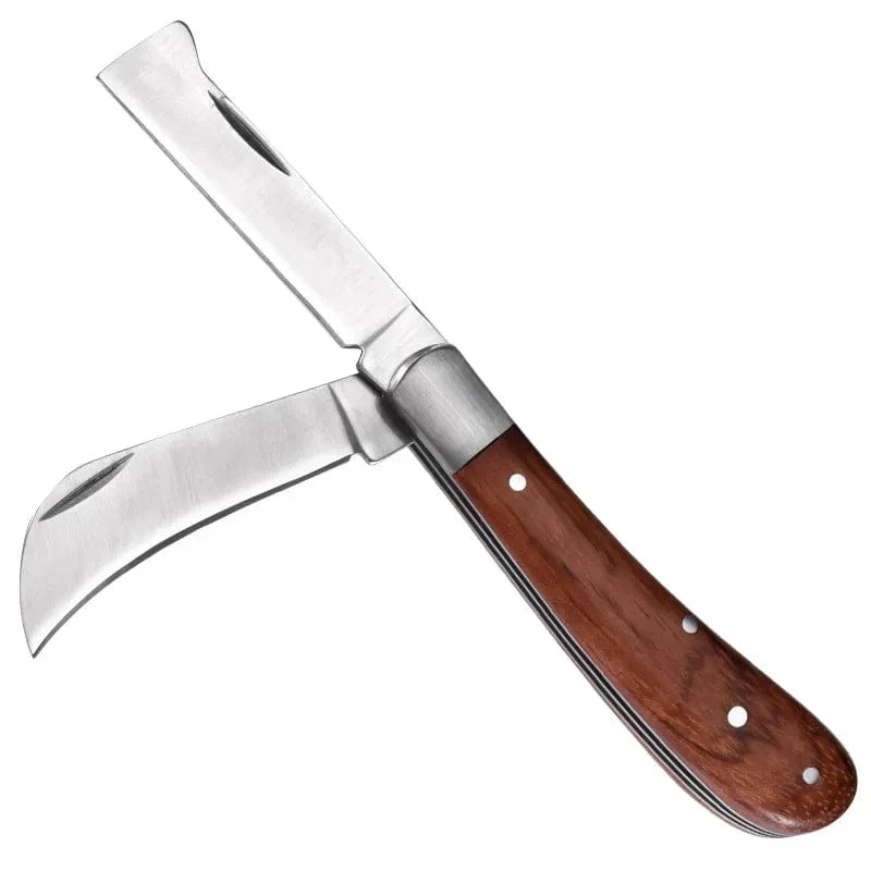 Klappbares Pfropfmesser, Pfropfwerkzeuge, Pfropf-Schnittmesser, professionelles Pfropfmesser für Obstbäume im Garten, Messer mit Holzgriff