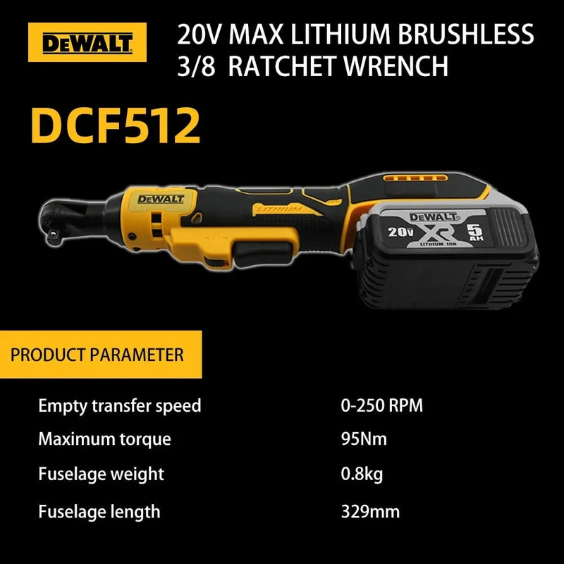 Dewalt Elektrischer Ratschenschlüssel DCF512 20 V Akku-Akkuschrauber DCF512 Entfernungsschraube Mutter 3/8 Zoll Schraubendreher Elektrowerkzeuge Schlagschrauber