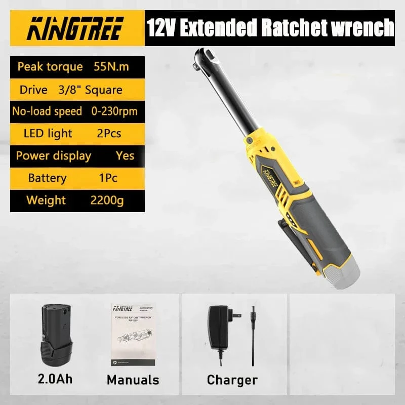 Kingtree Kabelloser Elektro-Ladeschlüssel, 12 V, erweiterter 6-Zoll-Kopf, Ratschenschlüssel, Lithium-Akku, Handwerkzeug, Elektrowerkzeuge mit hohem Drehmoment