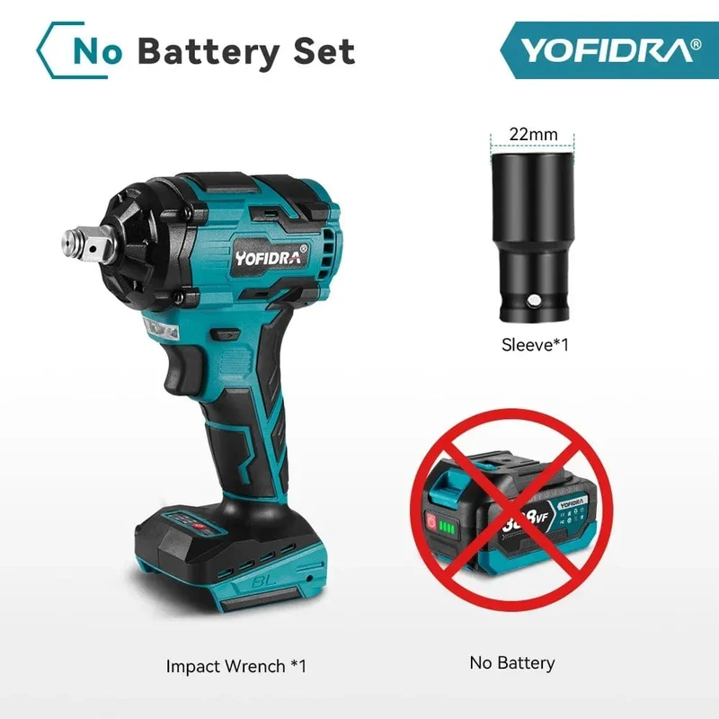 YOFIDRA 1000N.m bürstenloser elektrischer Schlagschrauber, 1/2 Zoll, kabelloser wiederaufladbarer Steckschlüssel, Elektrowerkzeug für Makita 18V Akku