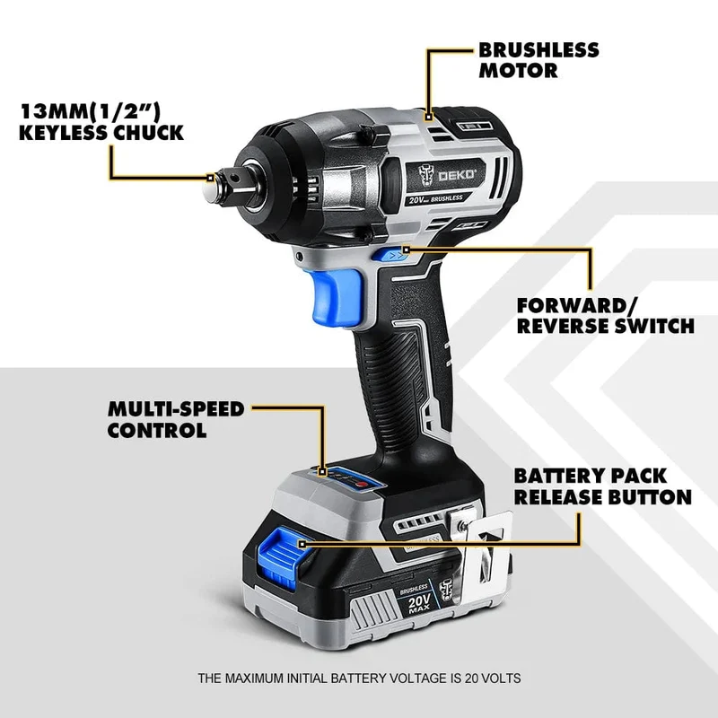 【Weltpremiere】DEKO 20V MAX Akku-Bürstenloser Schraubenschlüssel 350N.m Elektrischer Schlagschrauber mit hohem Drehmoment Elektrowerkzeuge (DKBW20XL01)