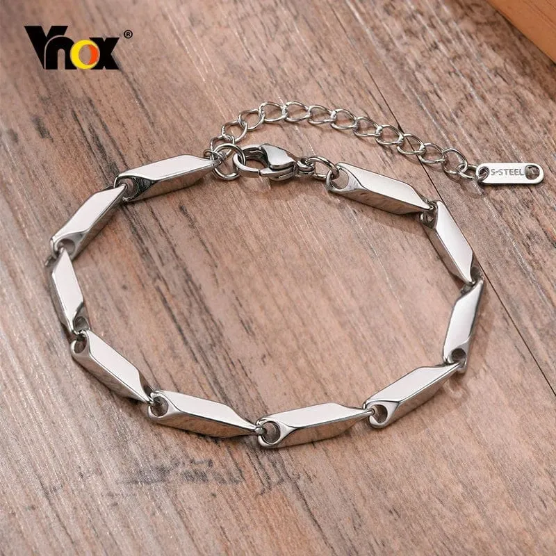 Vnox Herren-Kettenarmband mit geometrischem Rautenmuster, lässiges Armband aus Edelstahl mit Metallgliedern, Länge verstellbar