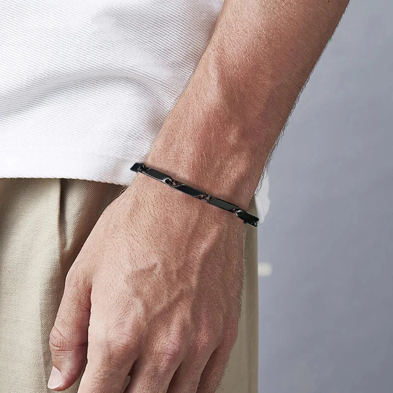 Vnox Herren-Kettenarmband mit geometrischem Rautenmuster, lässiges Armband aus Edelstahl mit Metallgliedern, Länge verstellbar