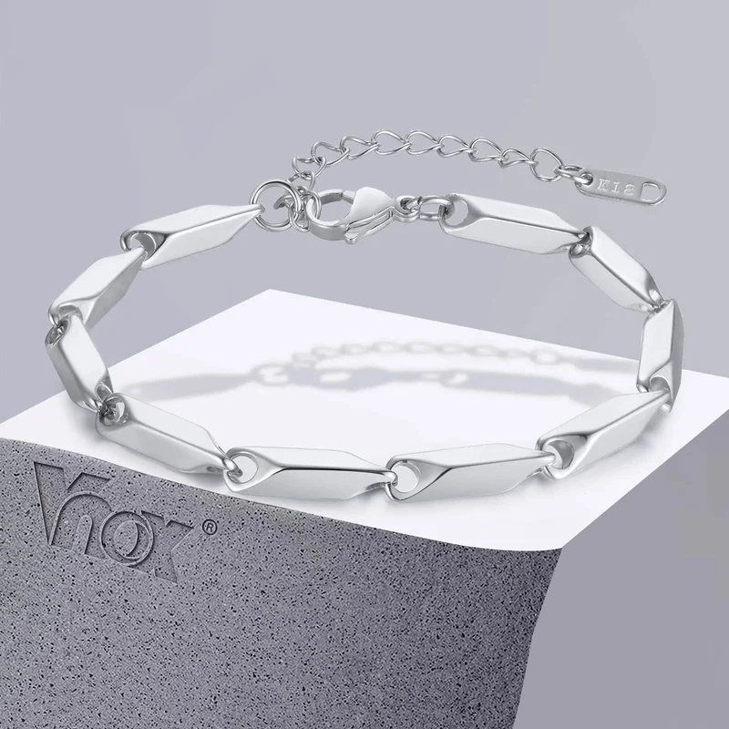 Vnox Herren-Kettenarmband mit geometrischem Rautenmuster, lässiges Armband aus Edelstahl mit Metallgliedern, Länge verstellbar