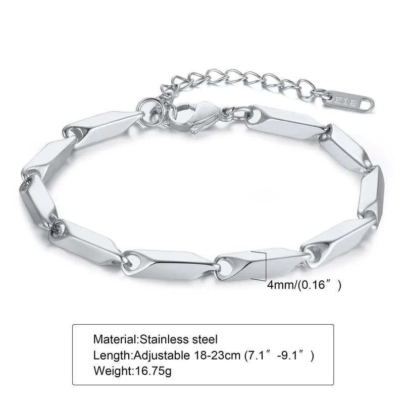 Vnox Herren-Kettenarmband mit geometrischem Rautenmuster, lässiges Armband aus Edelstahl mit Metallgliedern, Länge verstellbar