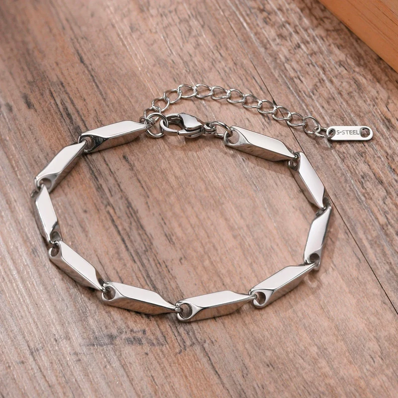 Vnox Herren-Kettenarmband mit geometrischem Rautenmuster, lässiges Armband aus Edelstahl mit Metallgliedern, Länge verstellbar