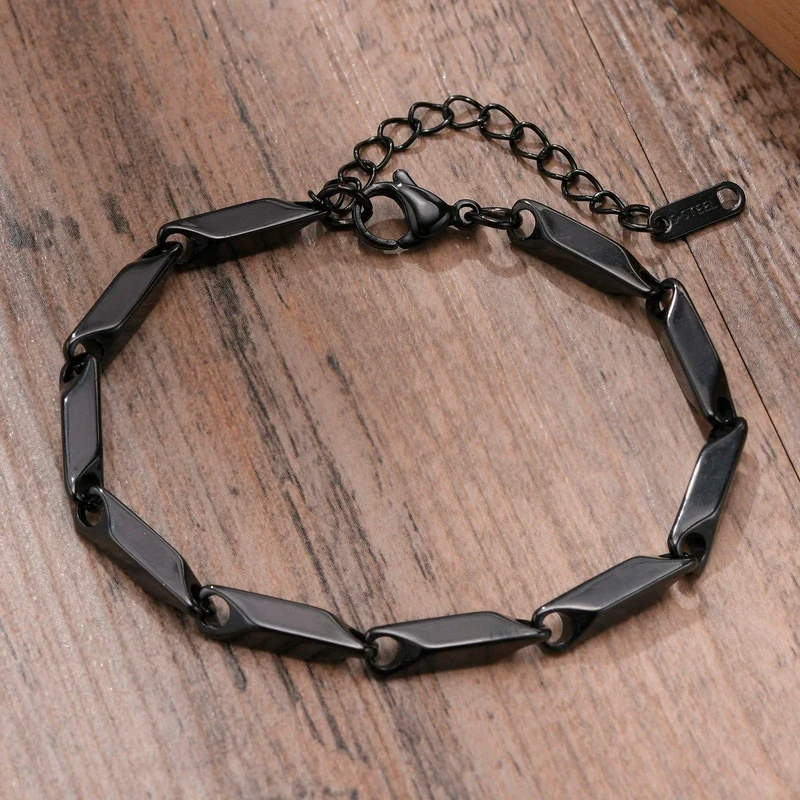 Vnox Herren-Kettenarmband mit geometrischem Rautenmuster, lässiges Armband aus Edelstahl mit Metallgliedern, Länge verstellbar