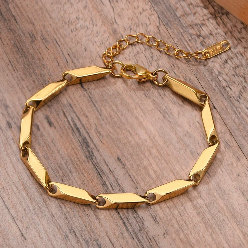 Vnox Herren-Kettenarmband mit geometrischem Rautenmuster, lässiges Armband aus Edelstahl mit Metallgliedern, Länge verstellbar