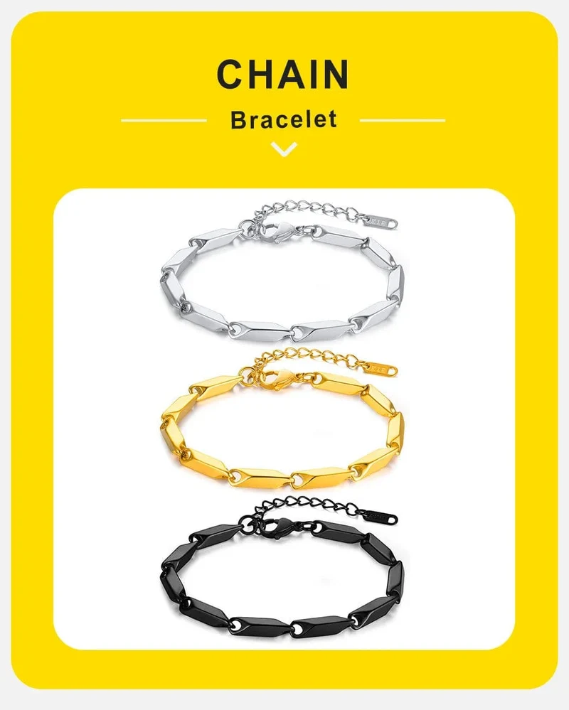 Vnox Herren-Kettenarmband mit geometrischem Rautenmuster, lässiges Armband aus Edelstahl mit Metallgliedern, Länge verstellbar