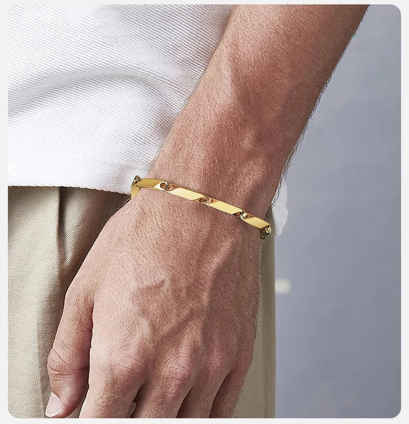 Vnox Herren-Kettenarmband mit geometrischem Rautenmuster, lässiges Armband aus Edelstahl mit Metallgliedern, Länge verstellbar